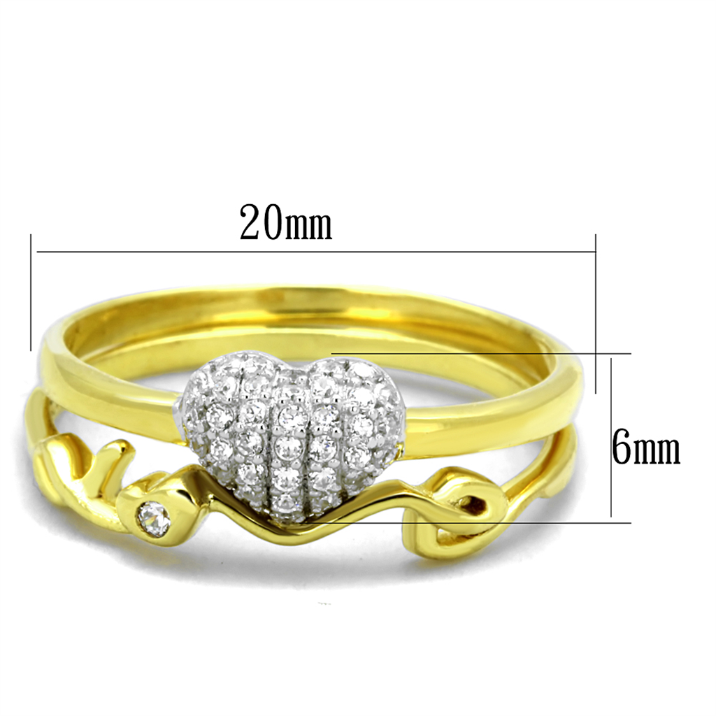 TS311 - 925 Sterling Silver Ring Gold+Rhodium Women AAA Grade CZ Clear