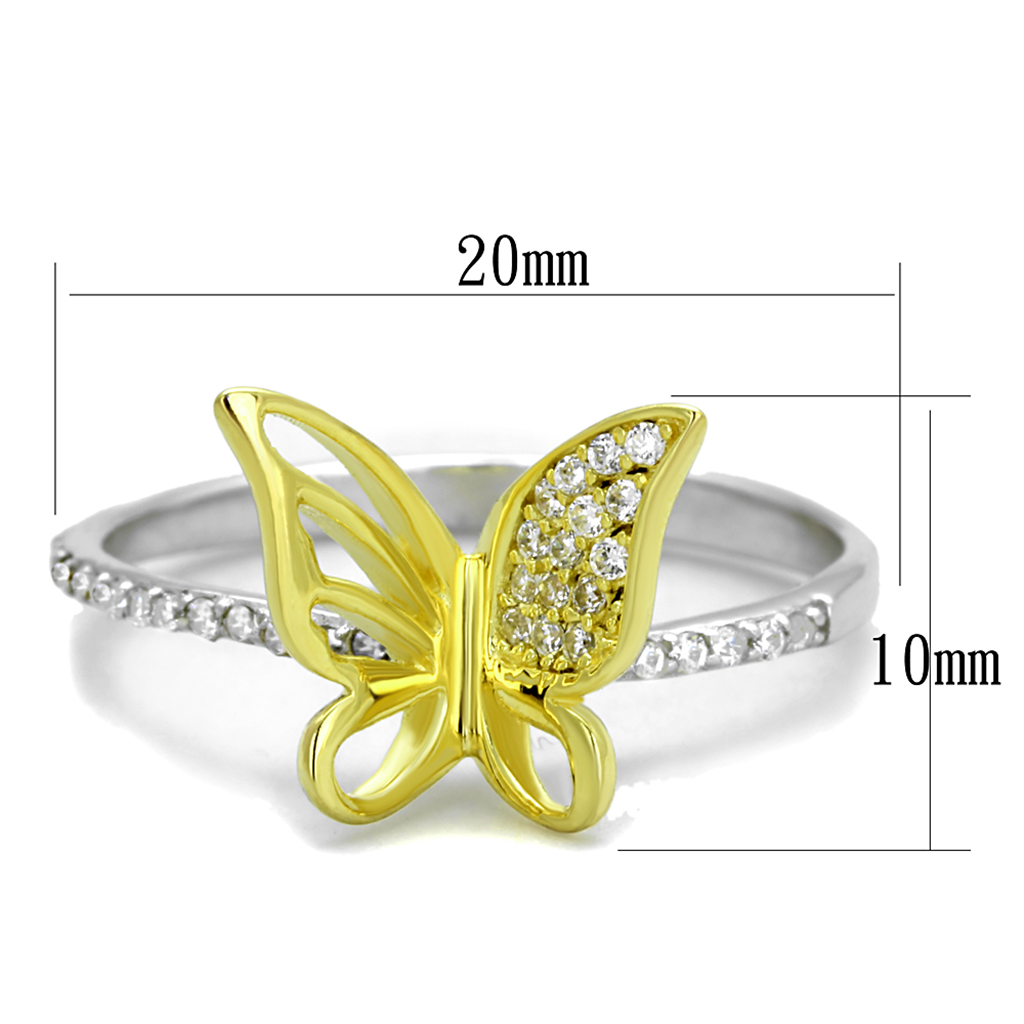 TS312 - 925 Sterling Silver Ring Reverse Two-Tone Women AAA Grade CZ Clear