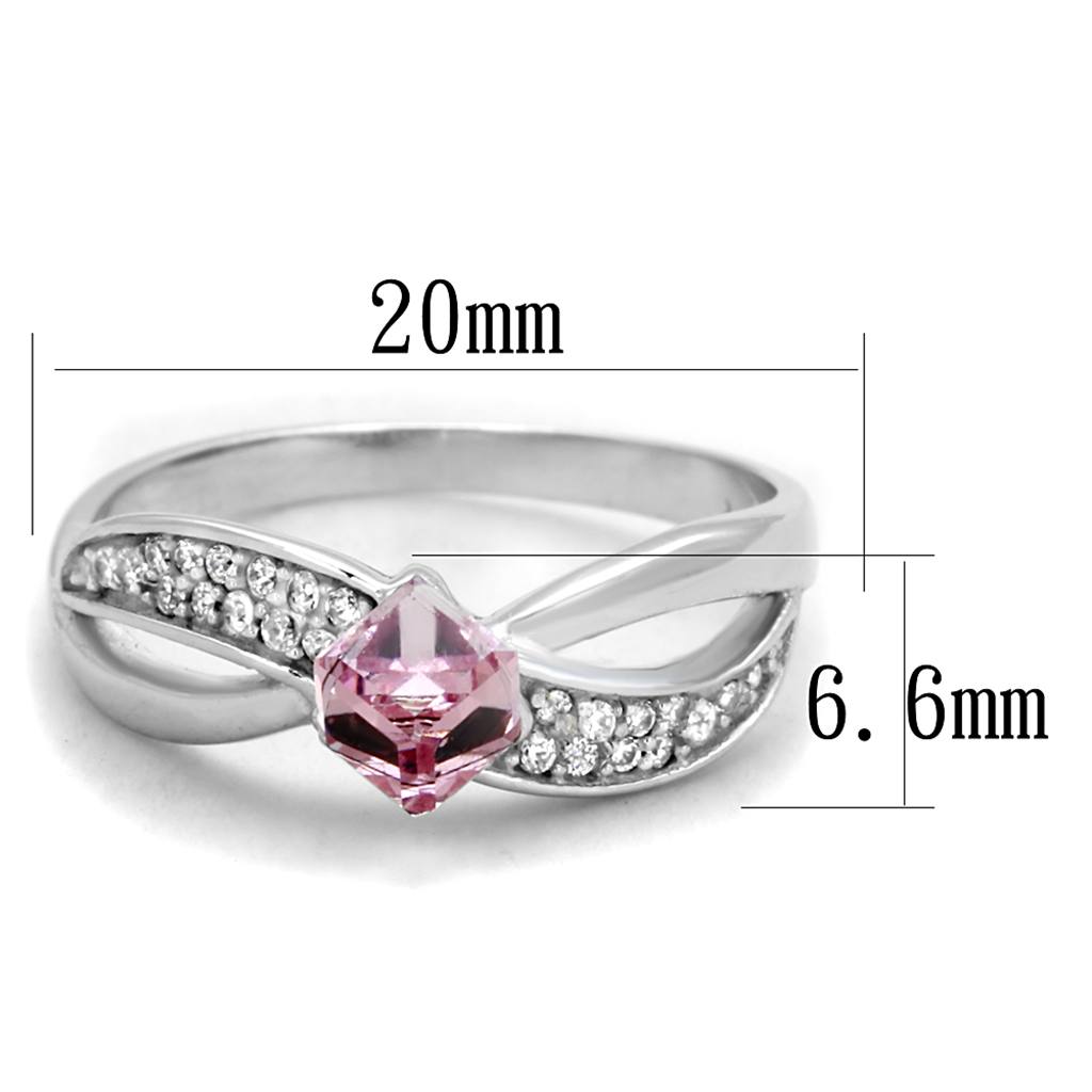 TS313 - 925 Sterling Silver Ring Rhodium Women Top Grade Crystal Light Rose