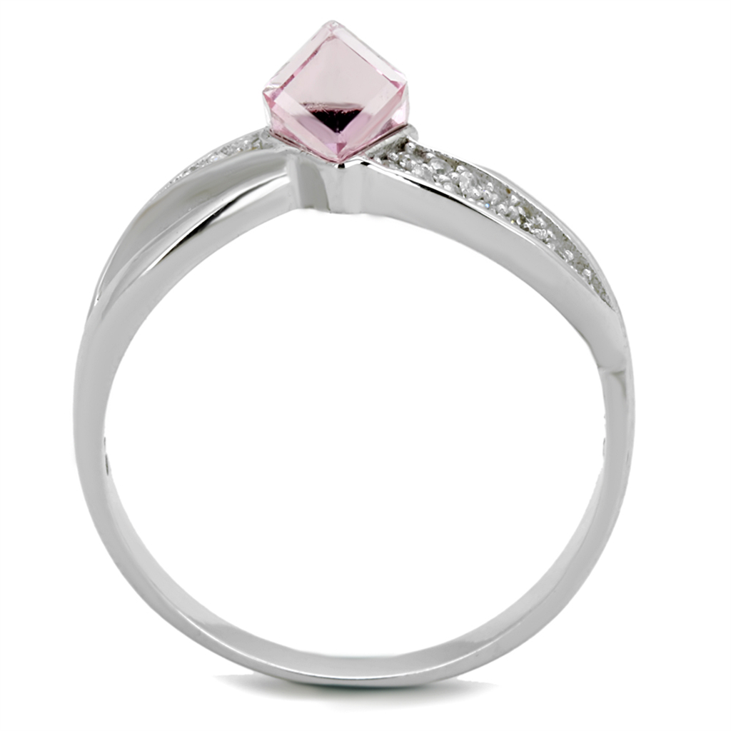 TS313 - 925 Sterling Silver Ring Rhodium Women Top Grade Crystal Light Rose