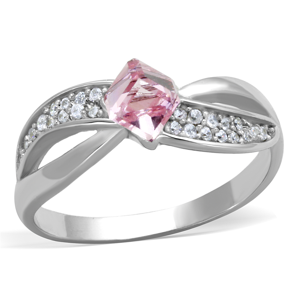 TS313 - 925 Sterling Silver Ring Rhodium Women Top Grade Crystal Light Rose