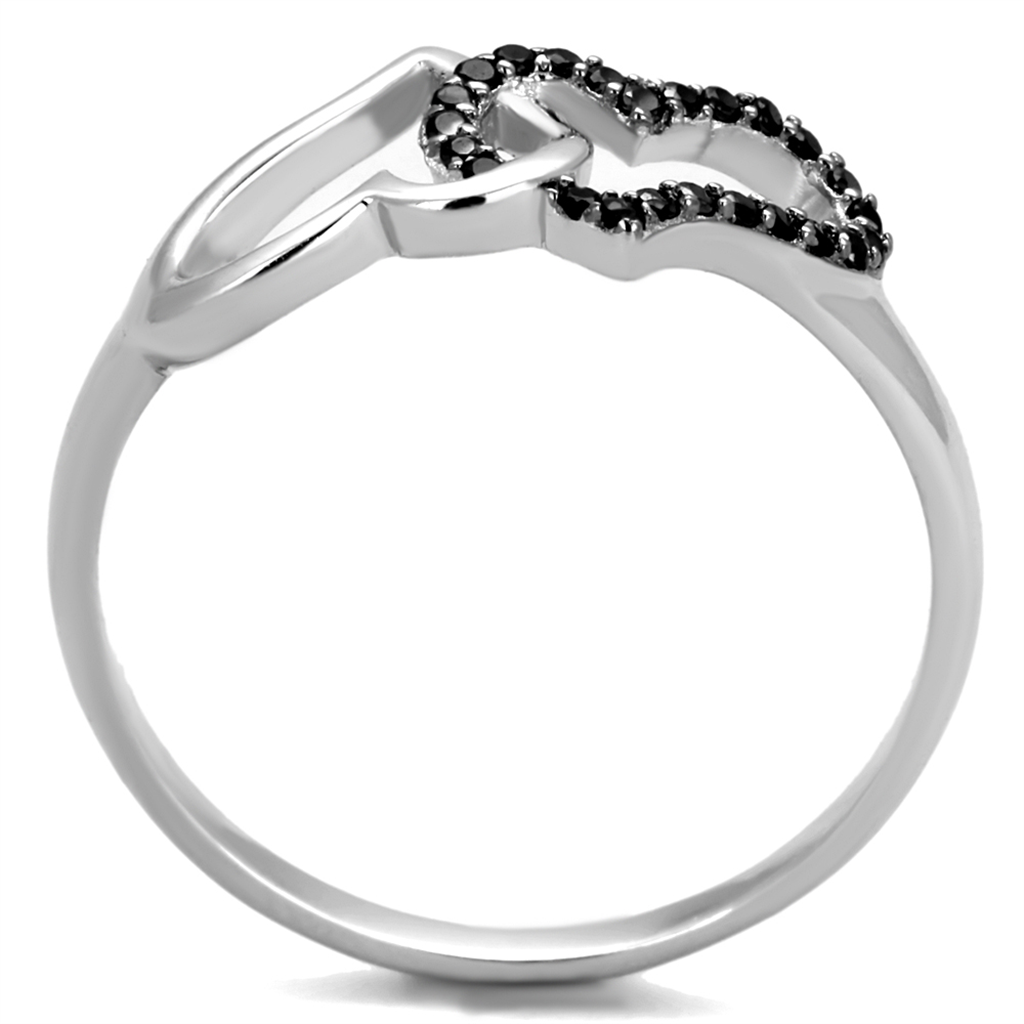 TS316 - 925 Sterling Silver Ring Rhodium + Ruthenium Women AAA Grade CZ Black Diamond