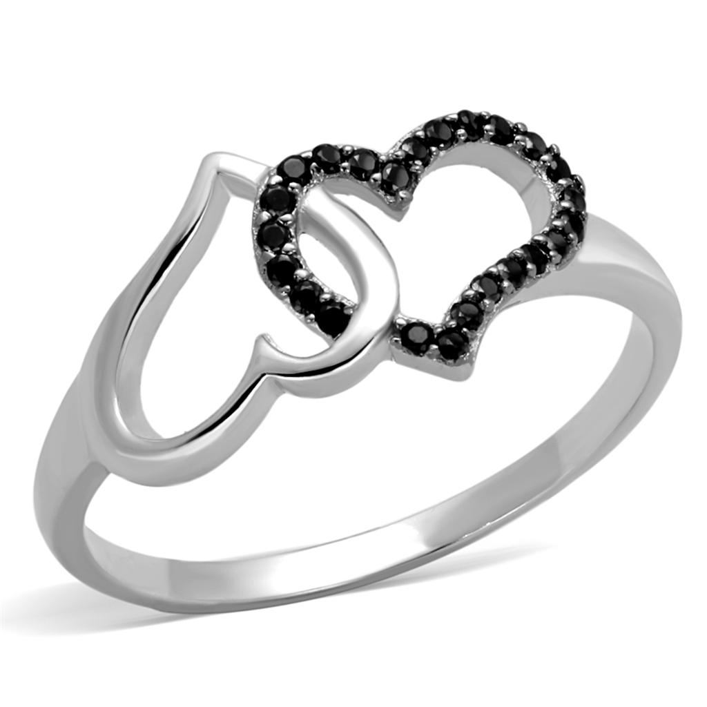 TS316 - 925 Sterling Silver Ring Rhodium + Ruthenium Women AAA Grade CZ Black Diamond