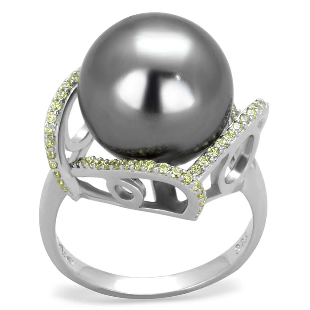 TS318 - 925 Sterling Silver Ring Rhodium Women Synthetic Gray