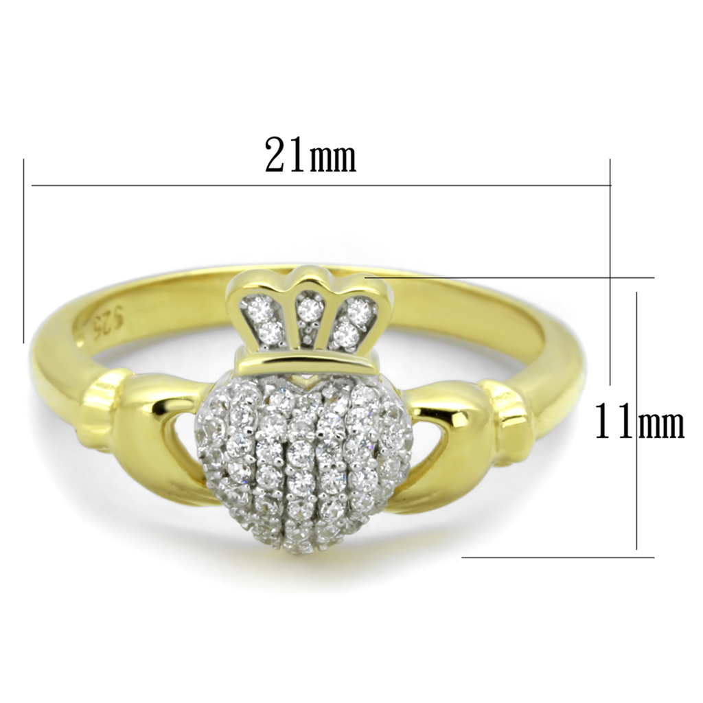 TS342 - 925 Sterling Silver Ring Gold+Rhodium Women AAA Grade CZ Clear