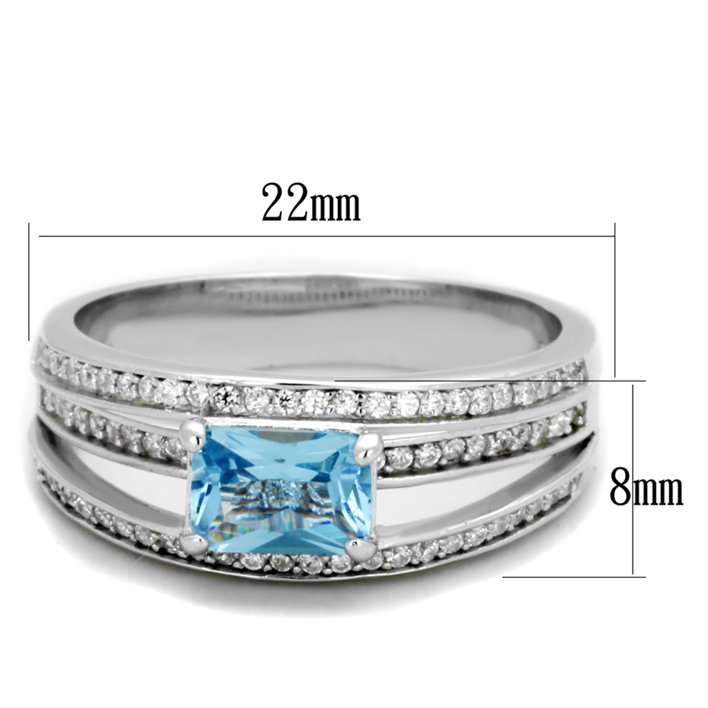 TS344 - 925 Sterling Silver Ring Rhodium Women Synthetic Sea Blue