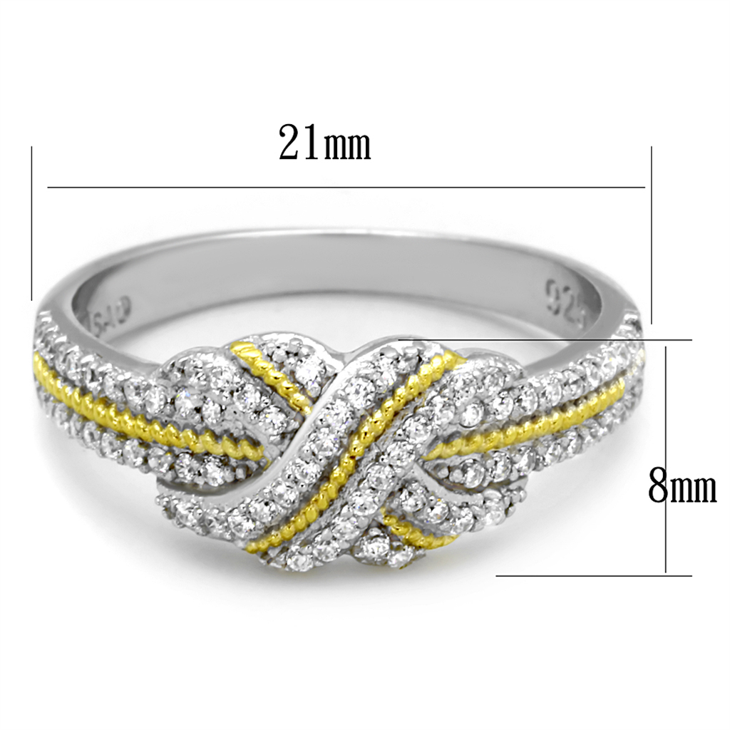 TS370 - 925 Sterling Silver Ring Reverse Two-Tone Women AAA Grade CZ Clear