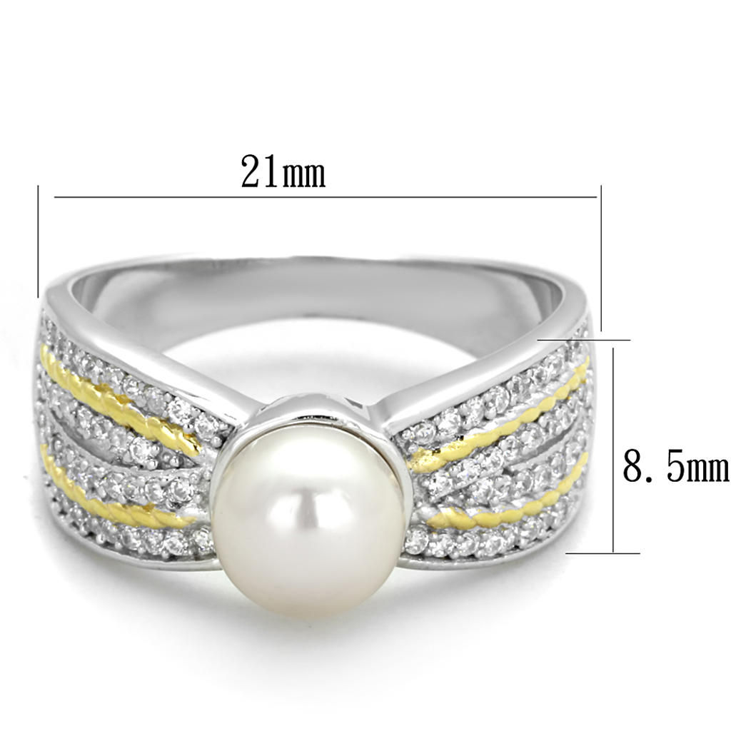 TS377 - 925 Sterling Silver Ring Reverse Two-Tone Women Synthetic White