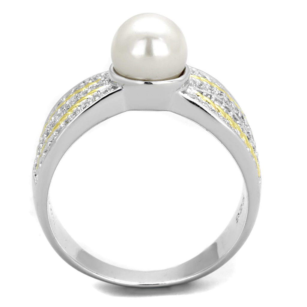 TS377 - 925 Sterling Silver Ring Reverse Two-Tone Women Synthetic White