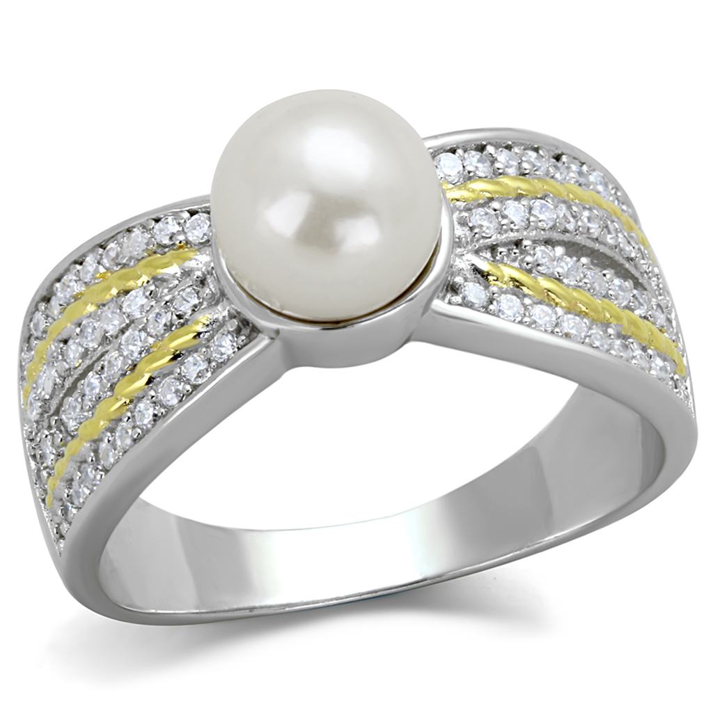 TS377 - 925 Sterling Silver Ring Reverse Two-Tone Women Synthetic White