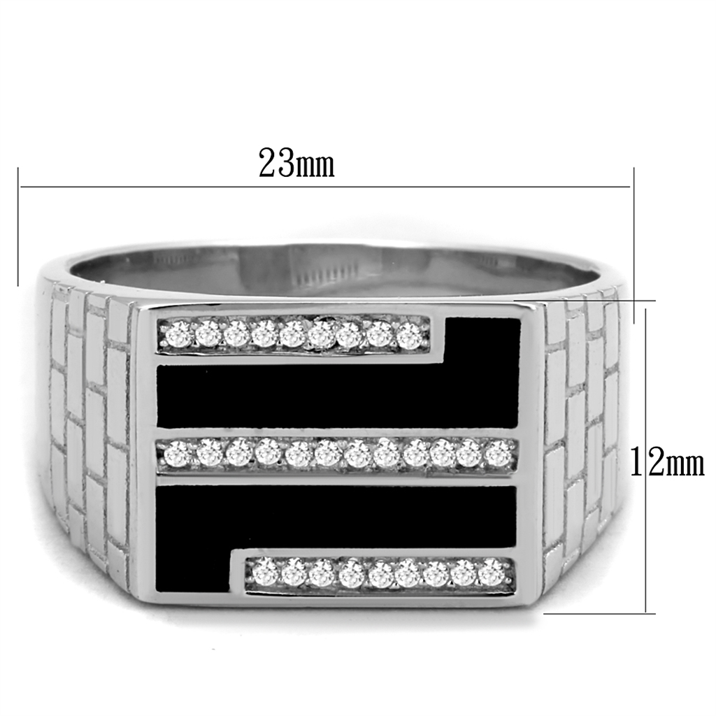 TS387 - 925 Sterling Silver Ring Rhodium Men AAA Grade CZ Clear