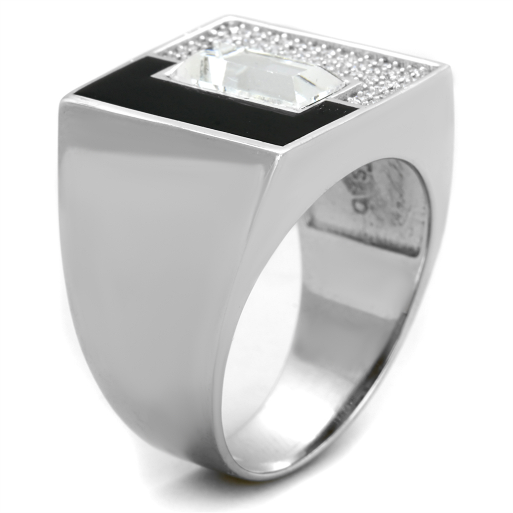 TS388 - 925 Sterling Silver Ring Rhodium Men Top Grade Crystal Clear