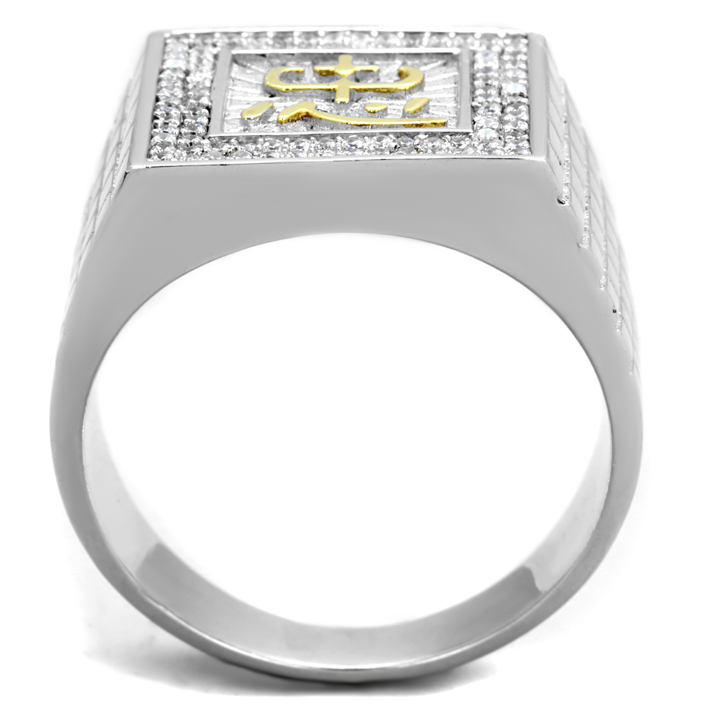 TS389 - 925 Sterling Silver Ring Gold+Rhodium Men AAA Grade CZ Clear