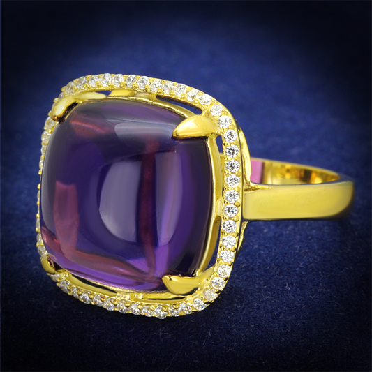 TS392 - 925 Sterling Silver Ring Gold Women Synthetic Amethyst