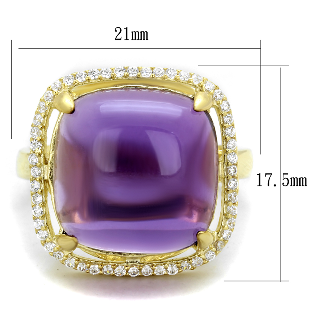 TS392 - 925 Sterling Silver Ring Gold Women Synthetic Amethyst