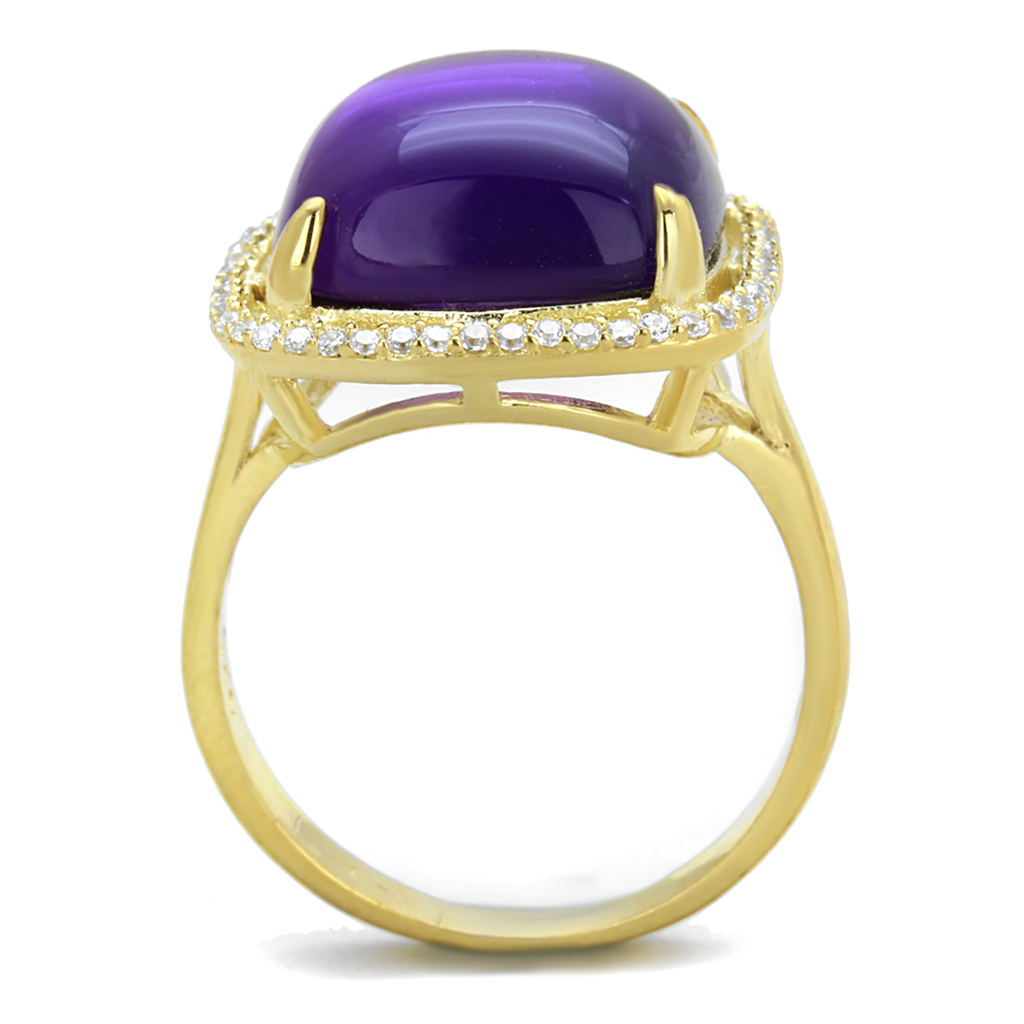 TS392 - 925 Sterling Silver Ring Gold Women Synthetic Amethyst