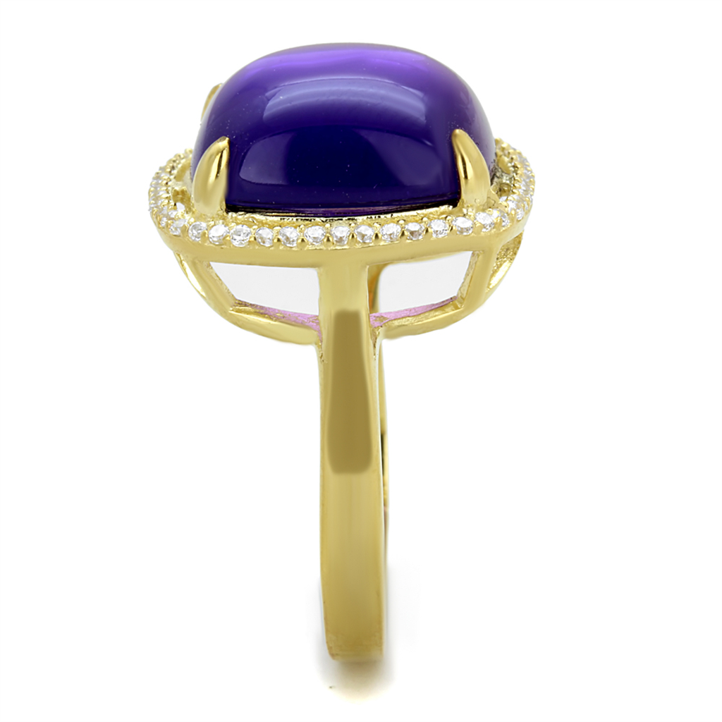 TS392 - 925 Sterling Silver Ring Gold Women Synthetic Amethyst