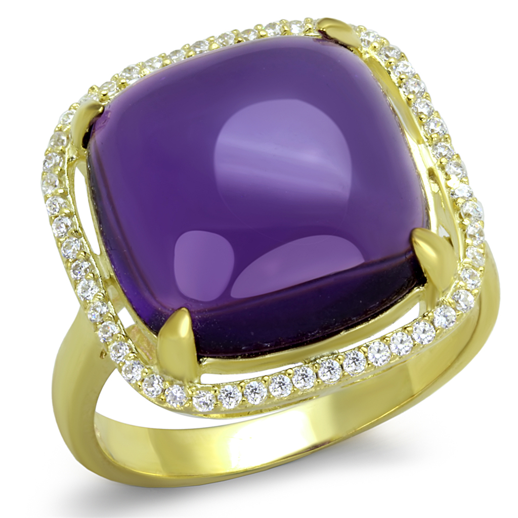 TS392 - 925 Sterling Silver Ring Gold Women Synthetic Amethyst