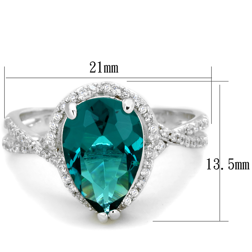 TS394 - 925 Sterling Silver Ring Rhodium Women Synthetic Blue Zircon