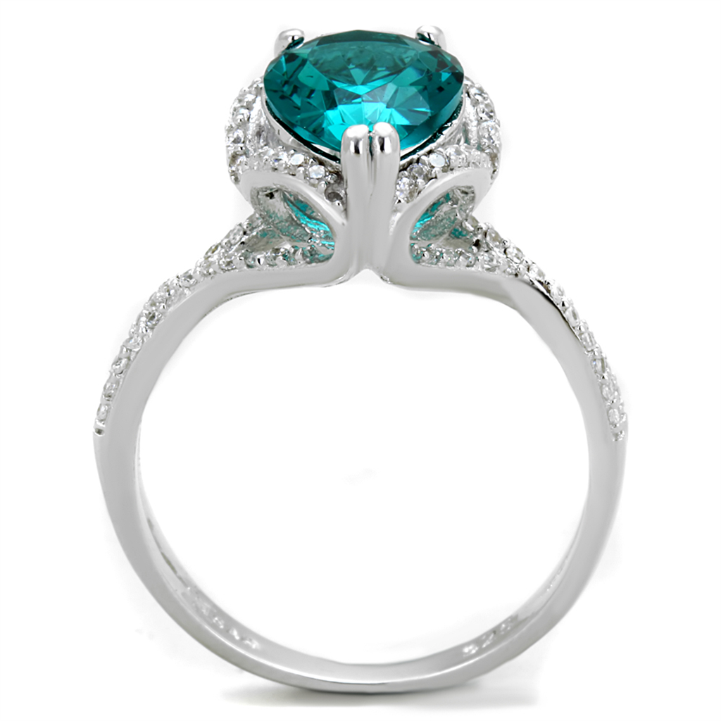 TS394 - 925 Sterling Silver Ring Rhodium Women Synthetic Blue Zircon