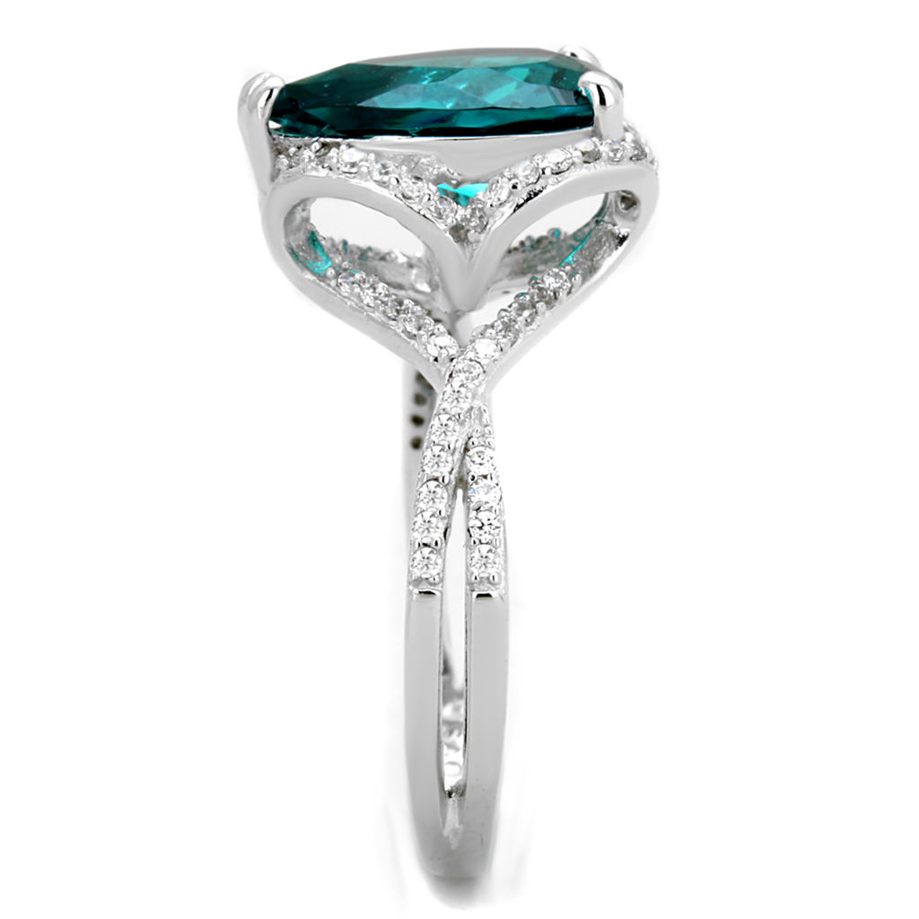 TS394 - 925 Sterling Silver Ring Rhodium Women Synthetic Blue Zircon