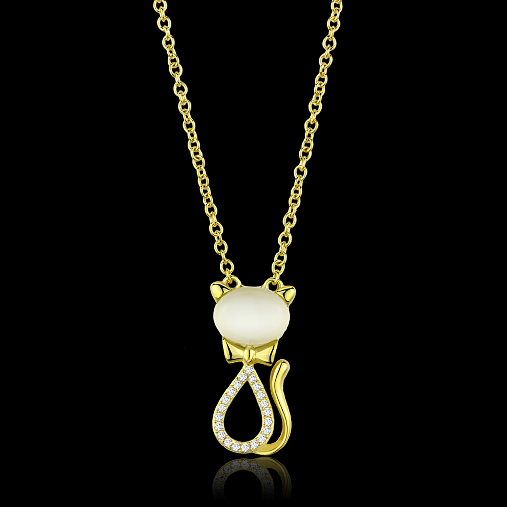 TS409 - 925 Sterling Silver Chain Pendant Gold Women Synthetic White