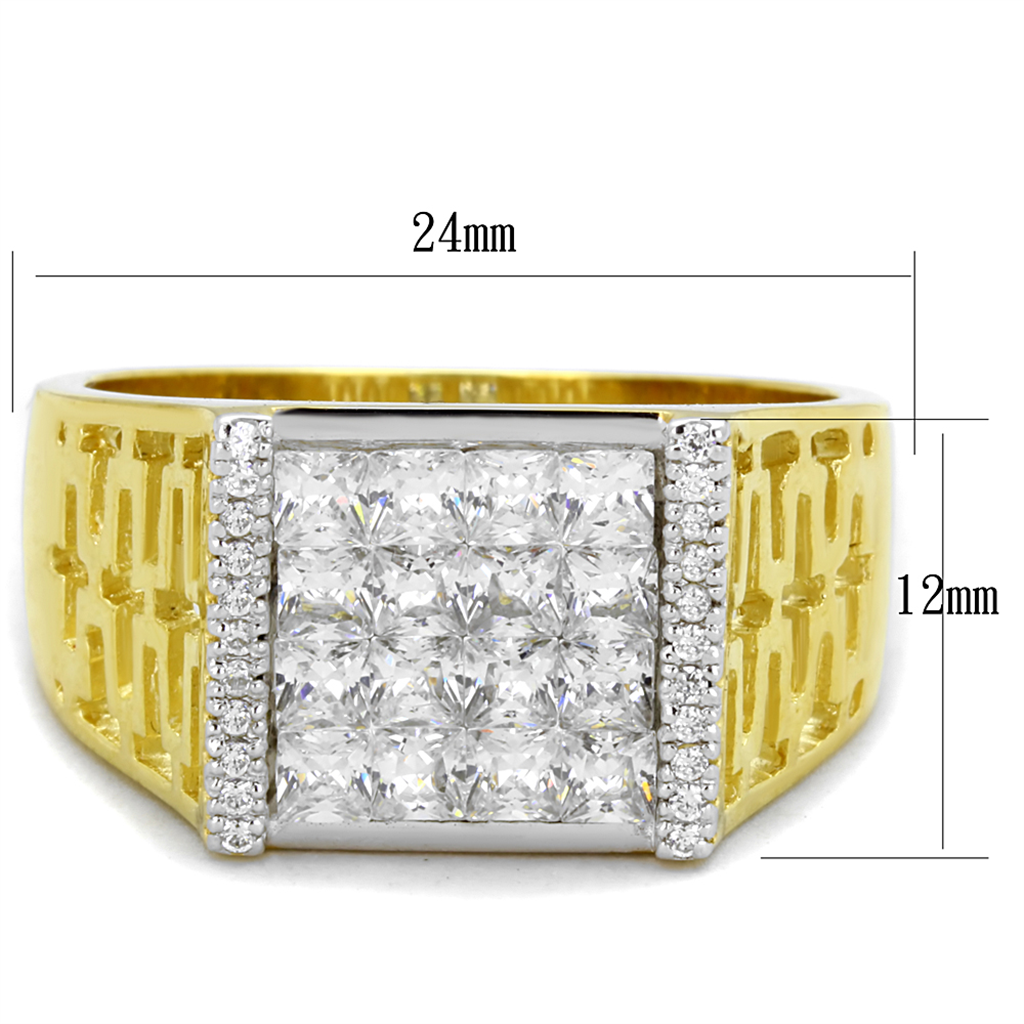 TS412 - 925 Sterling Silver Ring Gold+Rhodium Men AAA Grade CZ Clear