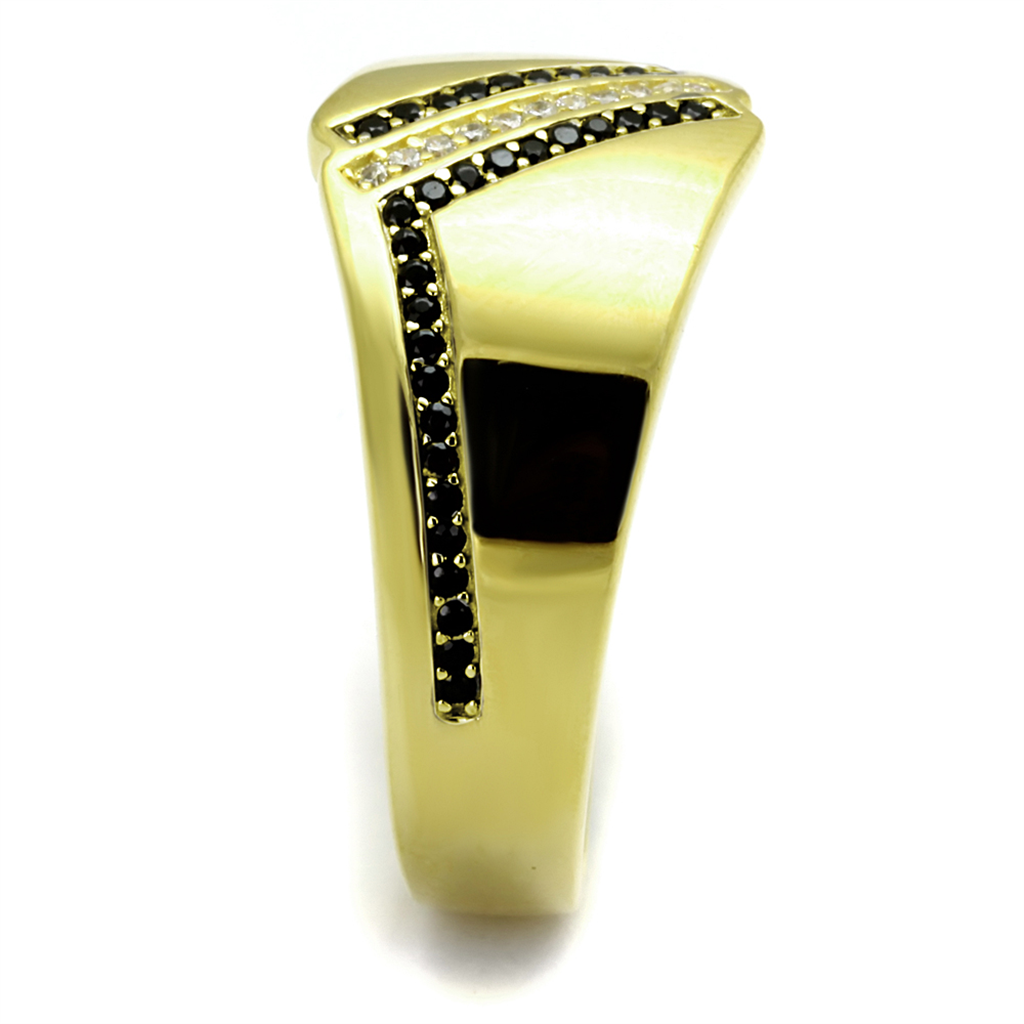 TS413 - 925 Sterling Silver Ring Gold Men AAA Grade CZ Black Diamond