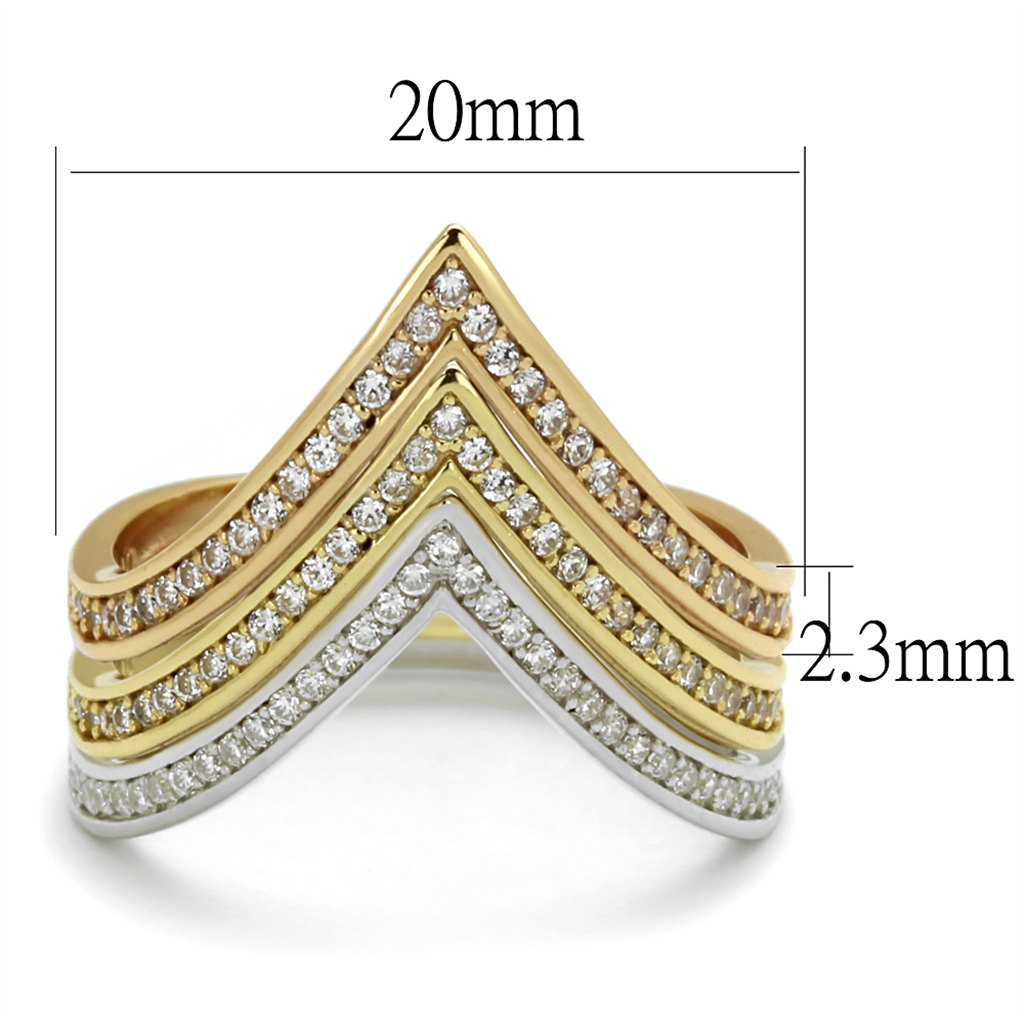 TS416 - 925 Sterling Silver Ring Rhodium + Gold + Rose Gold Women AAA Grade CZ Clear