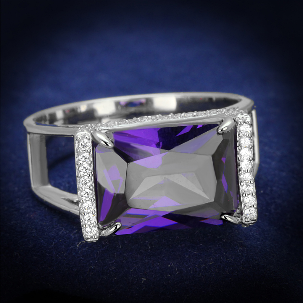 TS417 - 925 Sterling Silver Ring Rhodium Women AAA Grade CZ Amethyst