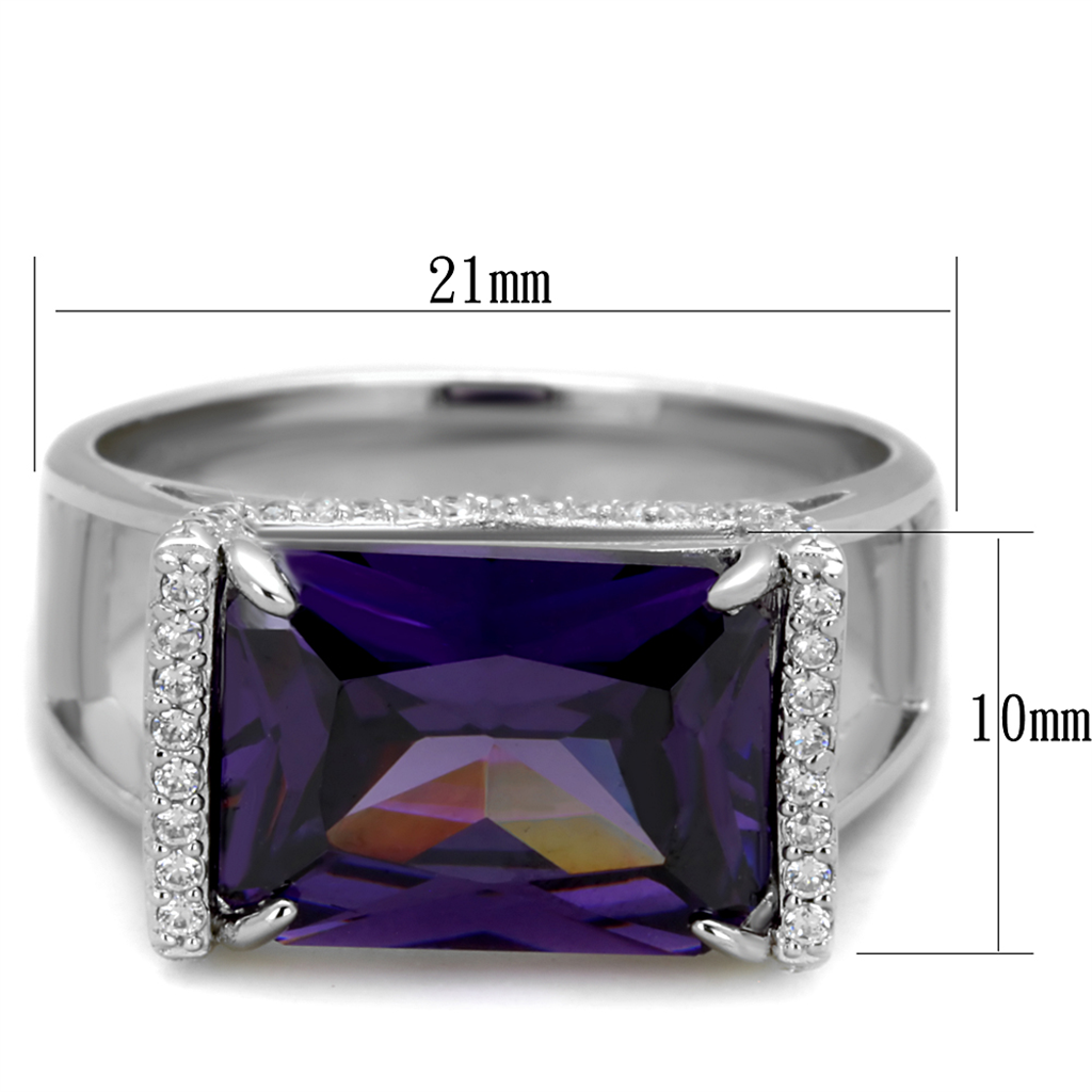 TS417 - 925 Sterling Silver Ring Rhodium Women AAA Grade CZ Amethyst