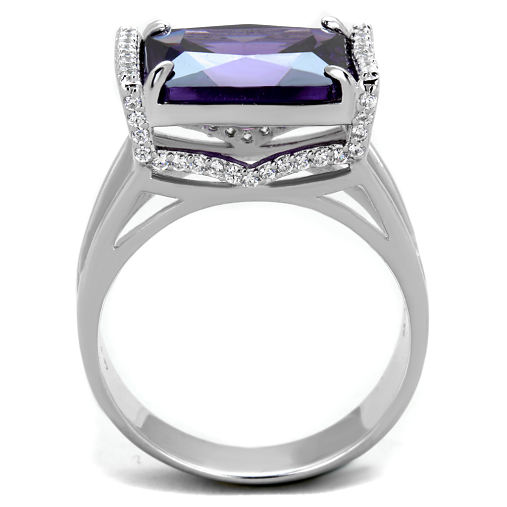 TS417 - 925 Sterling Silver Ring Rhodium Women AAA Grade CZ Amethyst