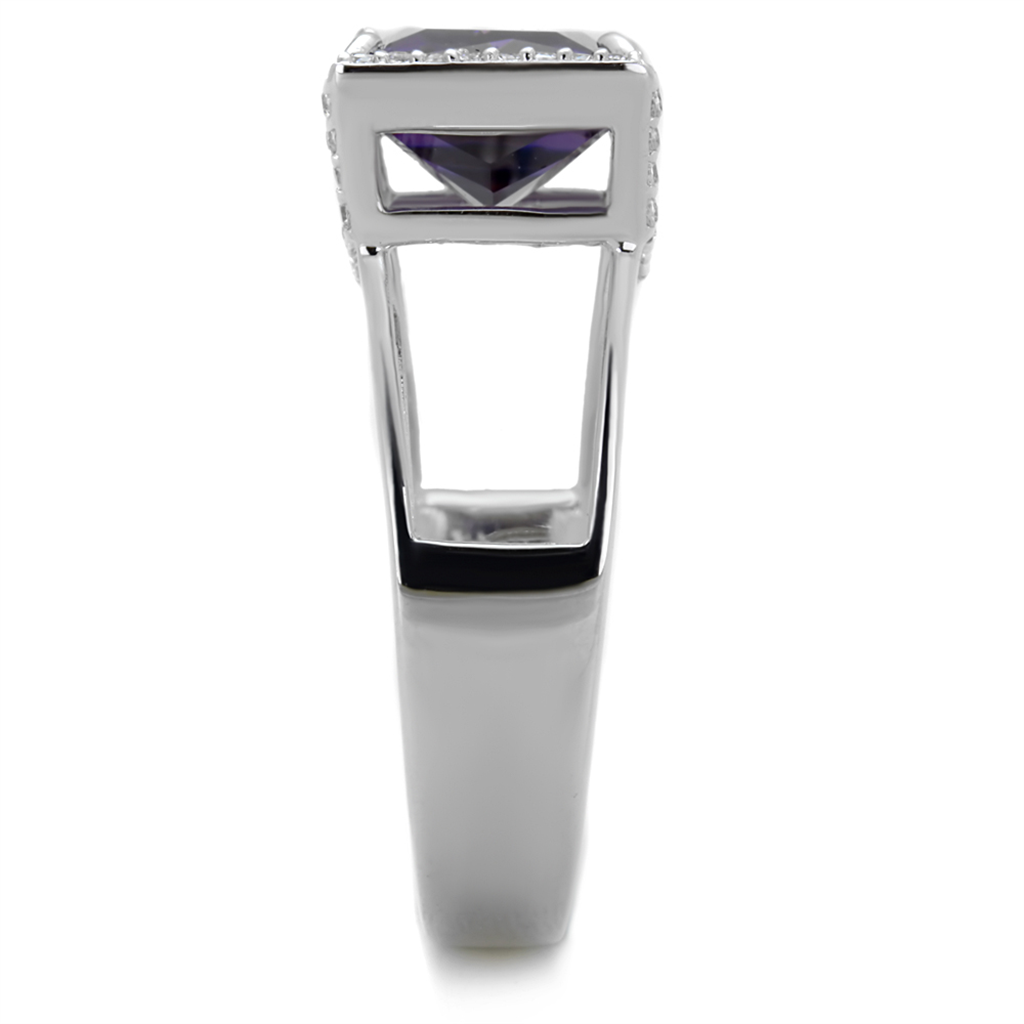 TS417 - 925 Sterling Silver Ring Rhodium Women AAA Grade CZ Amethyst