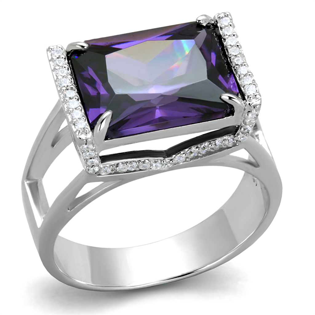 TS417 - 925 Sterling Silver Ring Rhodium Women AAA Grade CZ Amethyst