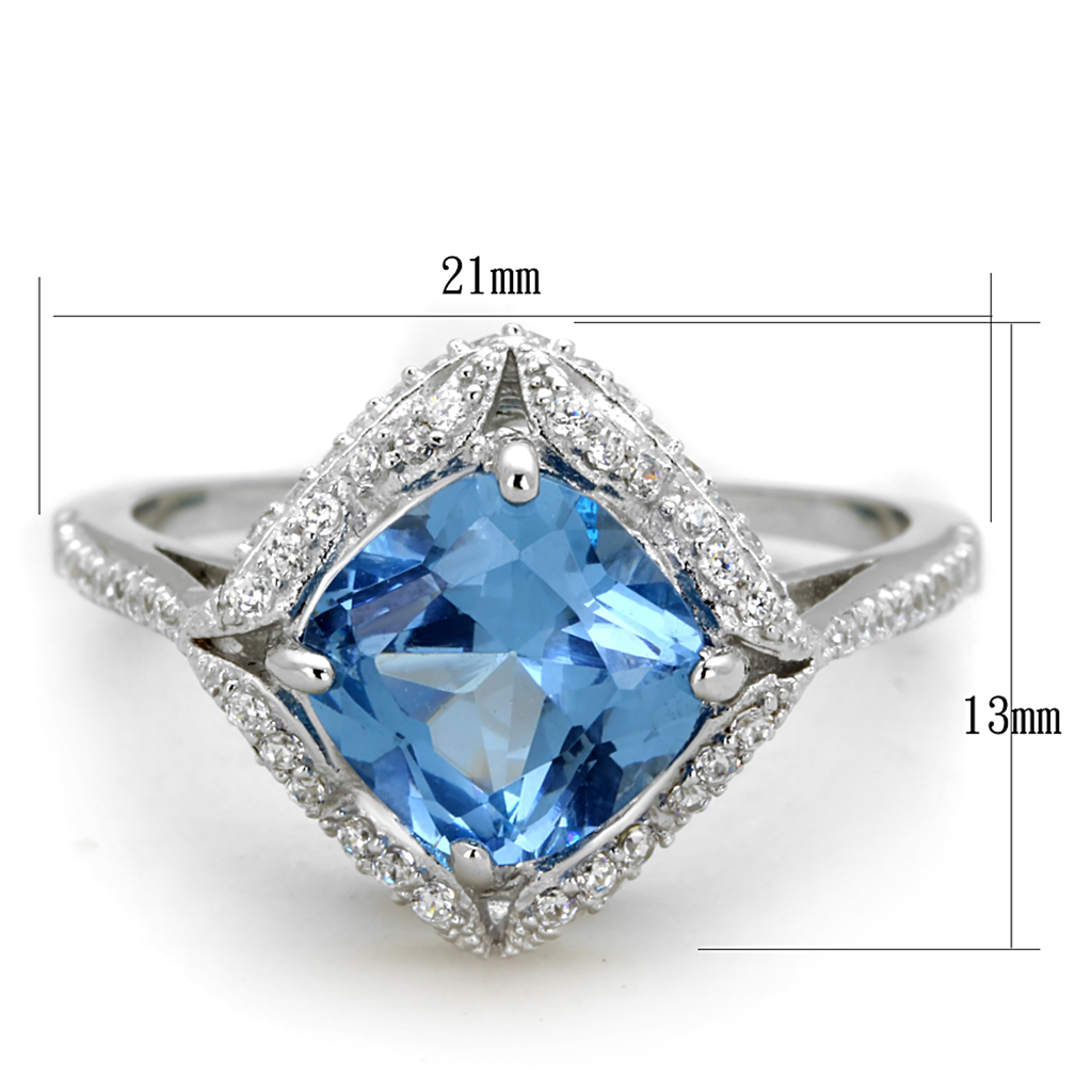 TS419 - 925 Sterling Silver Ring Rhodium Women Synthetic Sea Blue