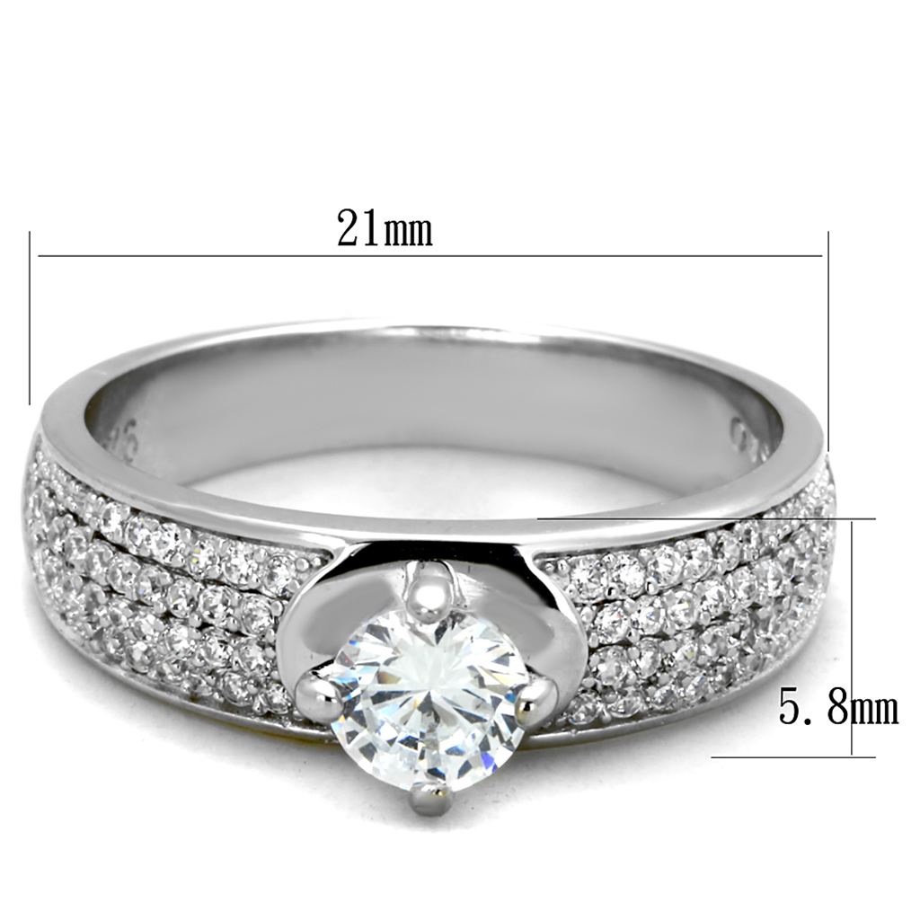 TS428 - 925 Sterling Silver Ring Rhodium Women AAA Grade CZ Clear