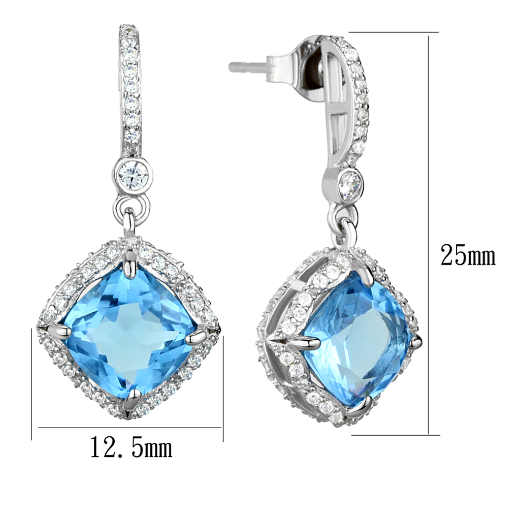 TS438 - 925 Sterling Silver Earrings Rhodium Women Synthetic Sea Blue