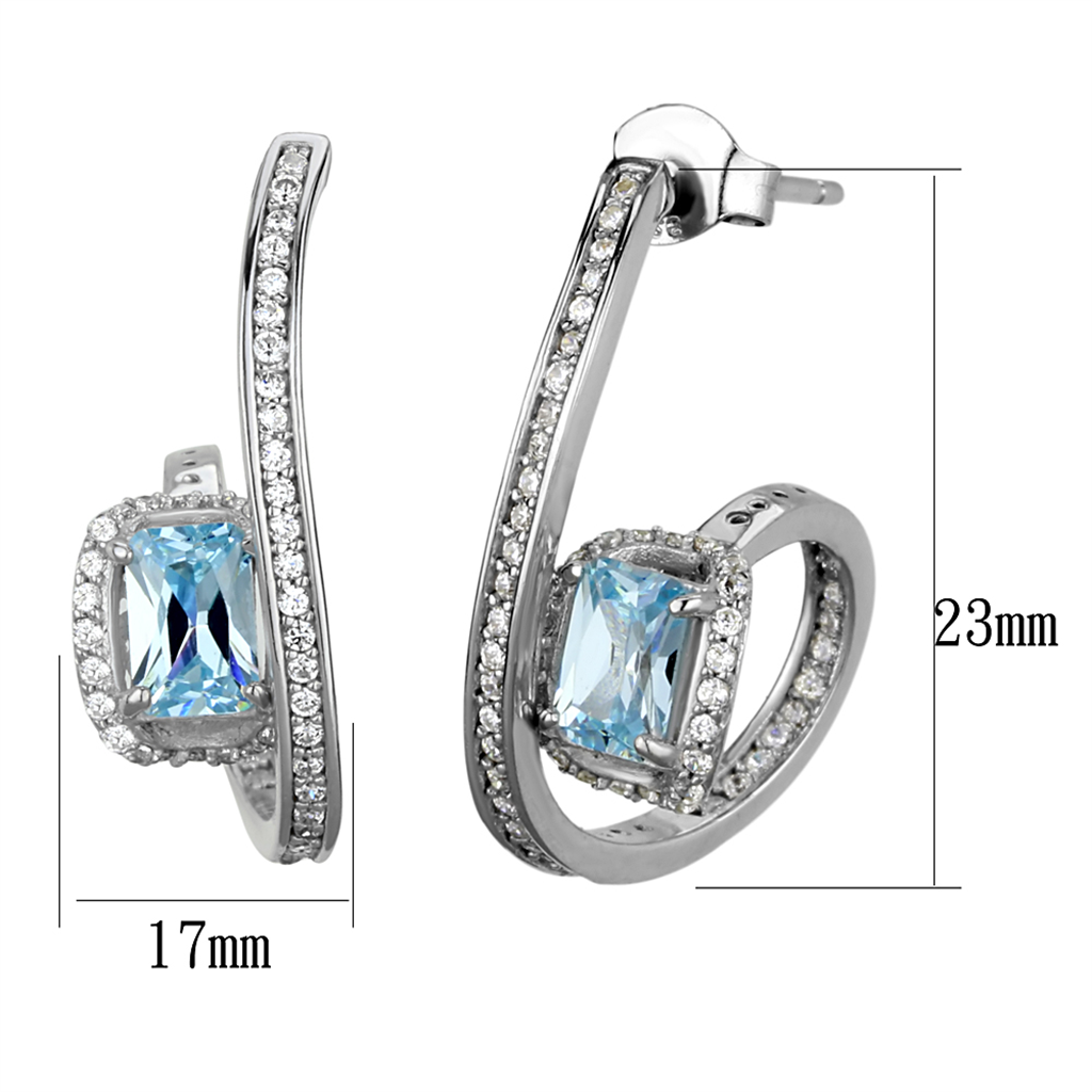 TS442 - 925 Sterling Silver Earrings Rhodium Women AAA Grade CZ Sea Blue