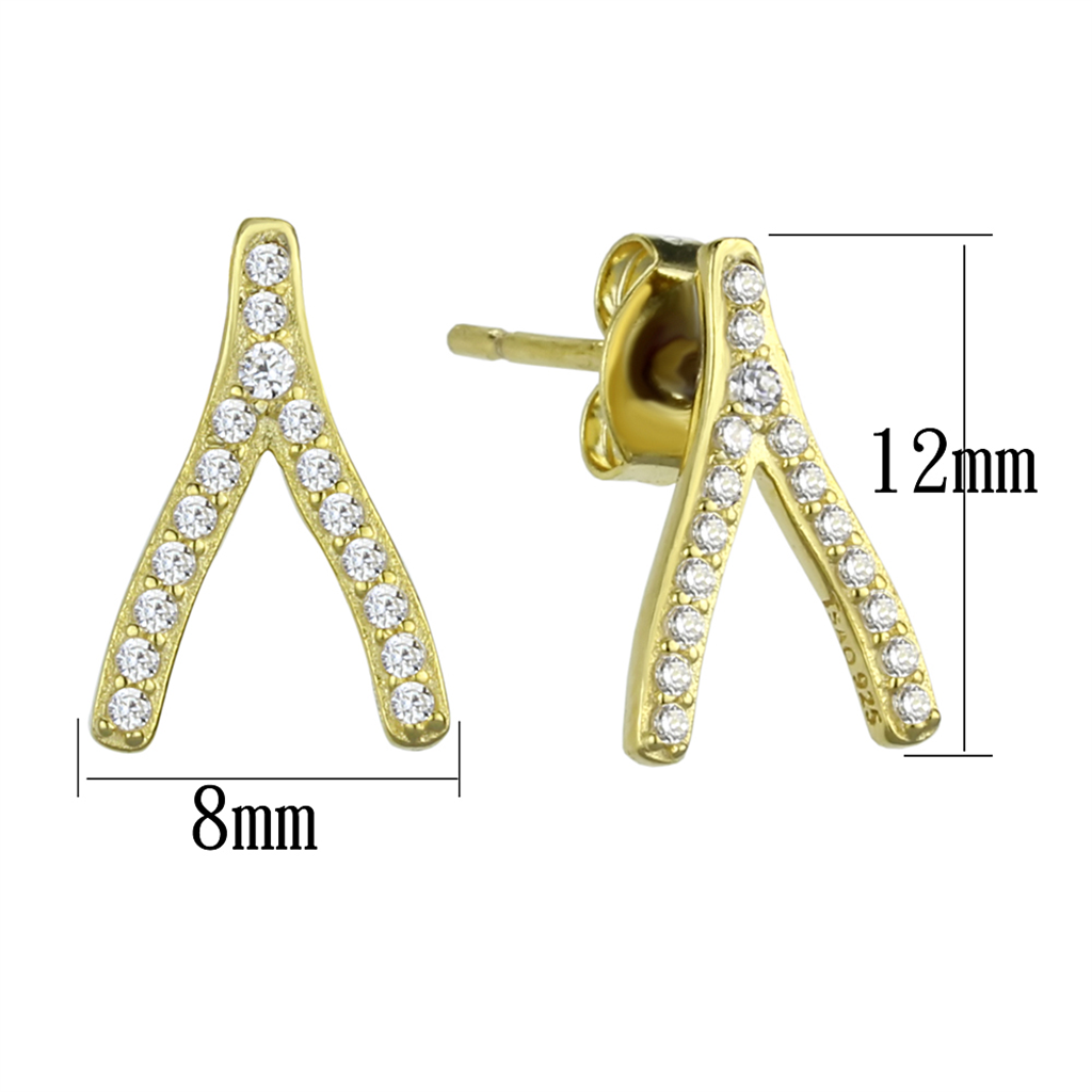 TS443 - 925 Sterling Silver Earrings Gold Women AAA Grade CZ Clear