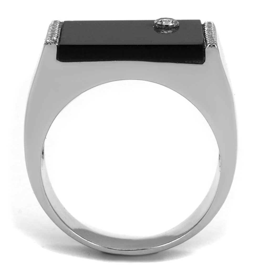 TS459 - 925 Sterling Silver Ring Rhodium Men Synthetic Jet