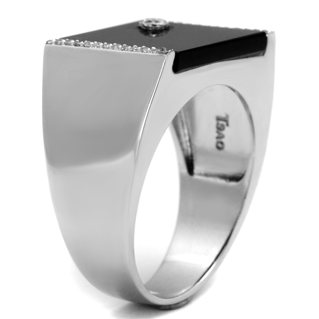 TS459 - 925 Sterling Silver Ring Rhodium Men Synthetic Jet