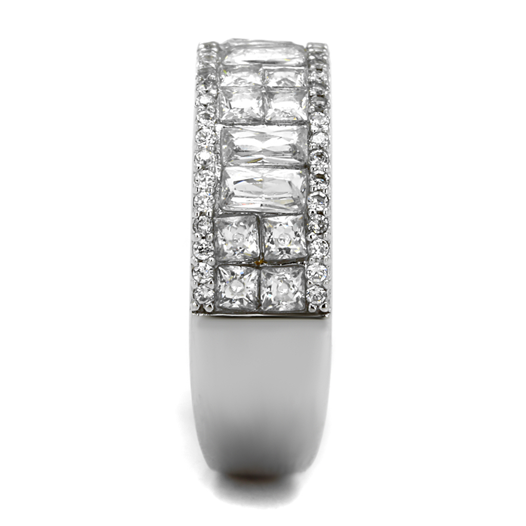 TS460 - 925 Sterling Silver Ring Rhodium Women AAA Grade CZ Clear