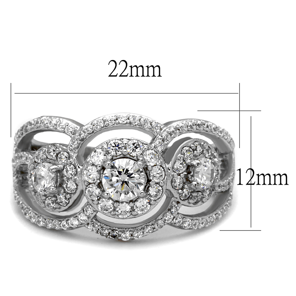 TS468 - 925 Sterling Silver Ring Rhodium Women AAA Grade CZ Clear