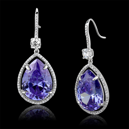 TS477 - 925 Sterling Silver Earrings Rhodium Women AAA Grade CZ Light Amethyst