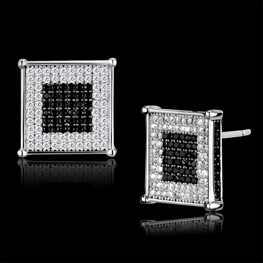 TS481 - 925 Sterling Silver Earrings Rhodium + Ruthenium Women AAA Grade CZ Black Diamond