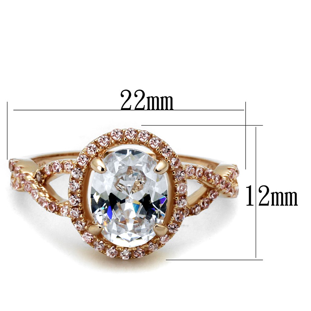 TS489 - 925 Sterling Silver Ring Rose Gold Women AAA Grade CZ Clear