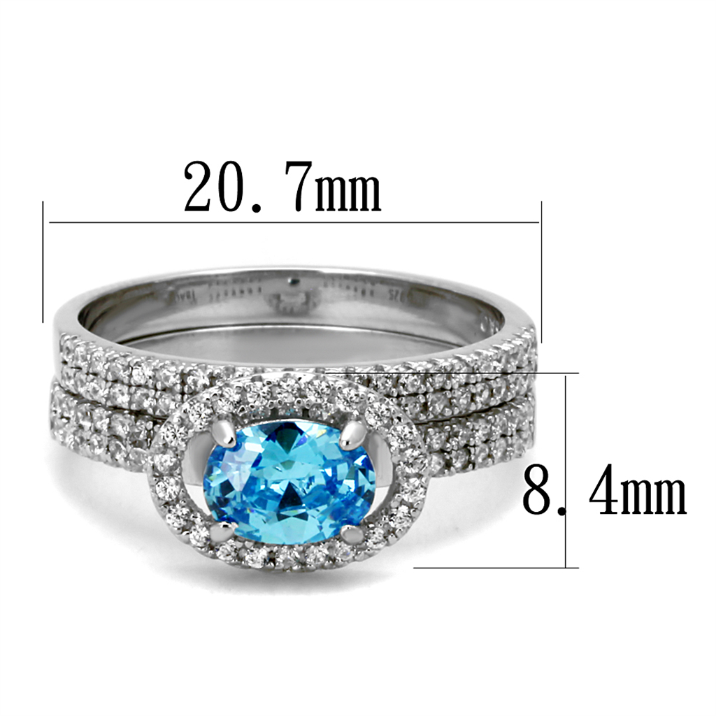 TS490 - 925 Sterling Silver Ring Rhodium Women AAA Grade CZ Sea Blue