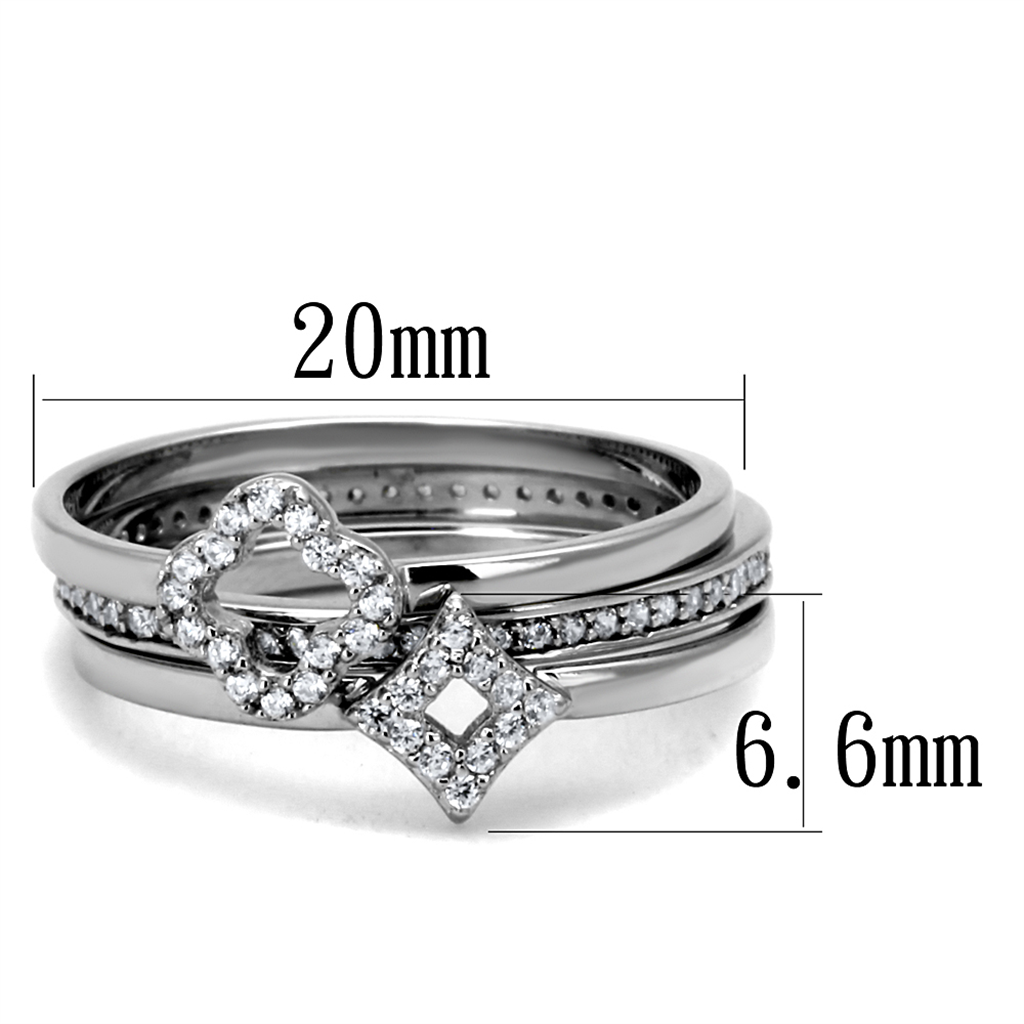 TS491 - 925 Sterling Silver Ring Rhodium Women AAA Grade CZ Clear