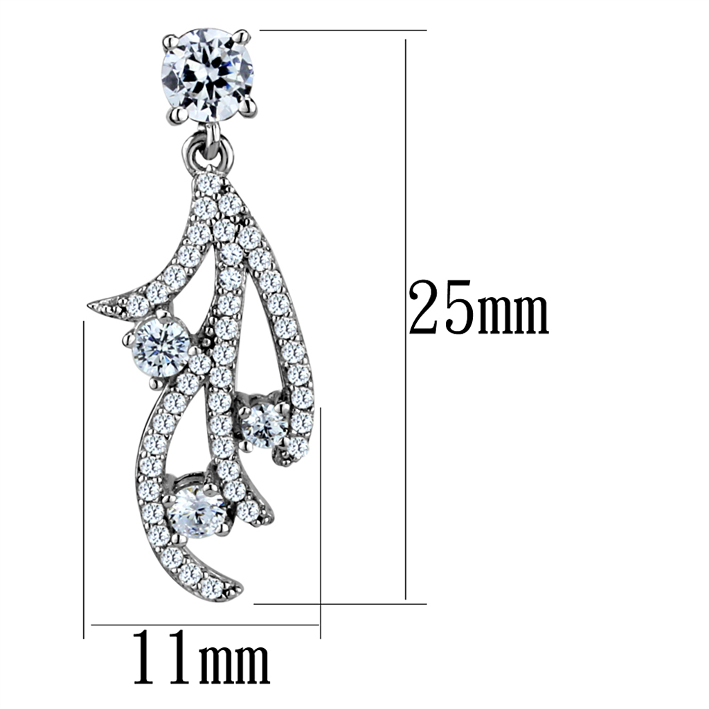 TS495 - 925 Sterling Silver Earrings Rhodium Women AAA Grade CZ Clear