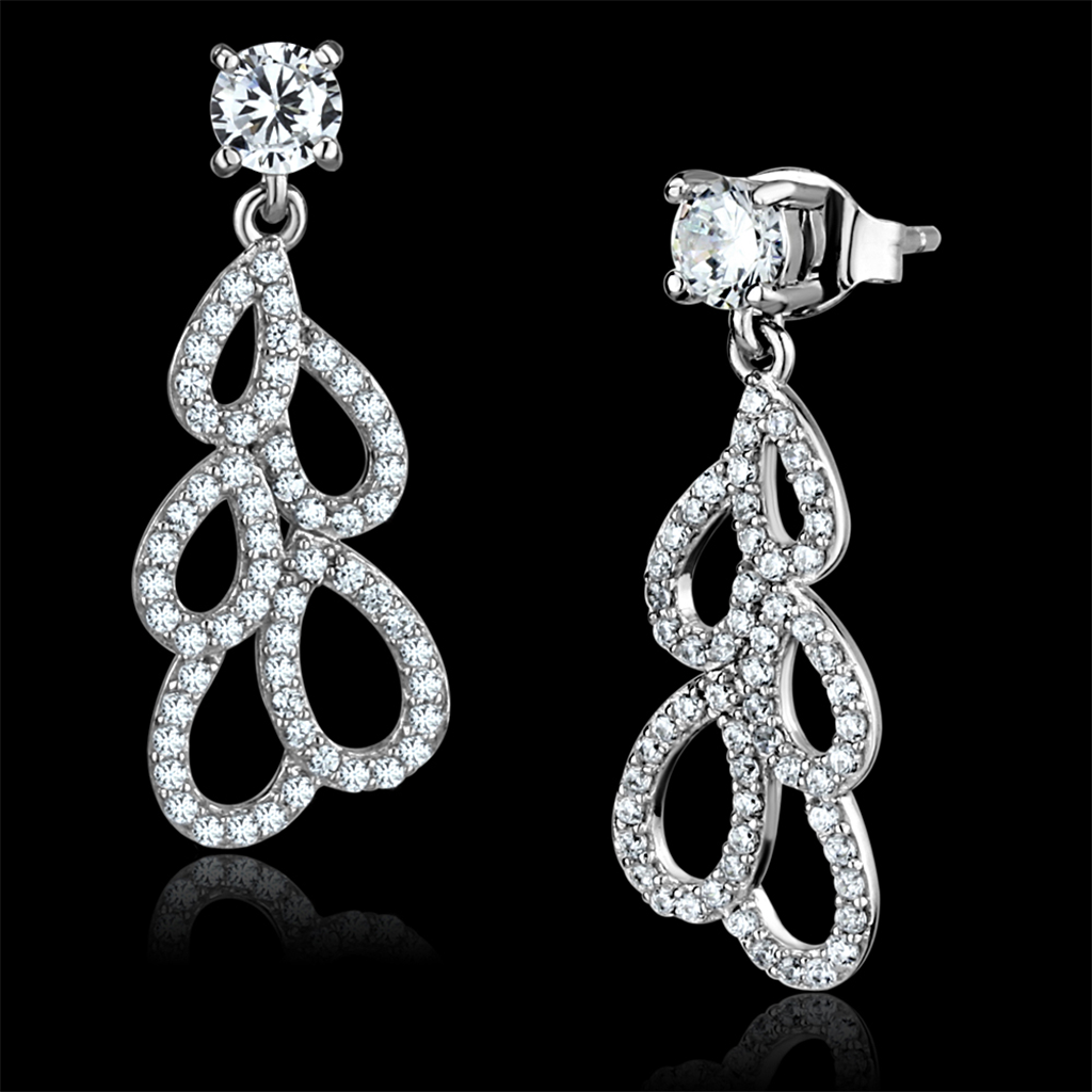 TS496 - 925 Sterling Silver Earrings Rhodium Women AAA Grade CZ Clear